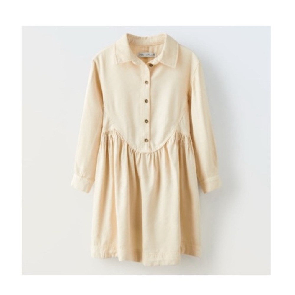 Zara Girls Shirt-Dress with Ruching cream/ivory size 13-14
